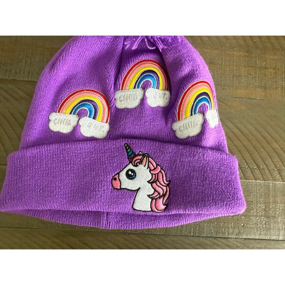 Turtle Fur Kids Unicorn Pom Beanie Hat Purple Winter Snow - Picture 2 of 6